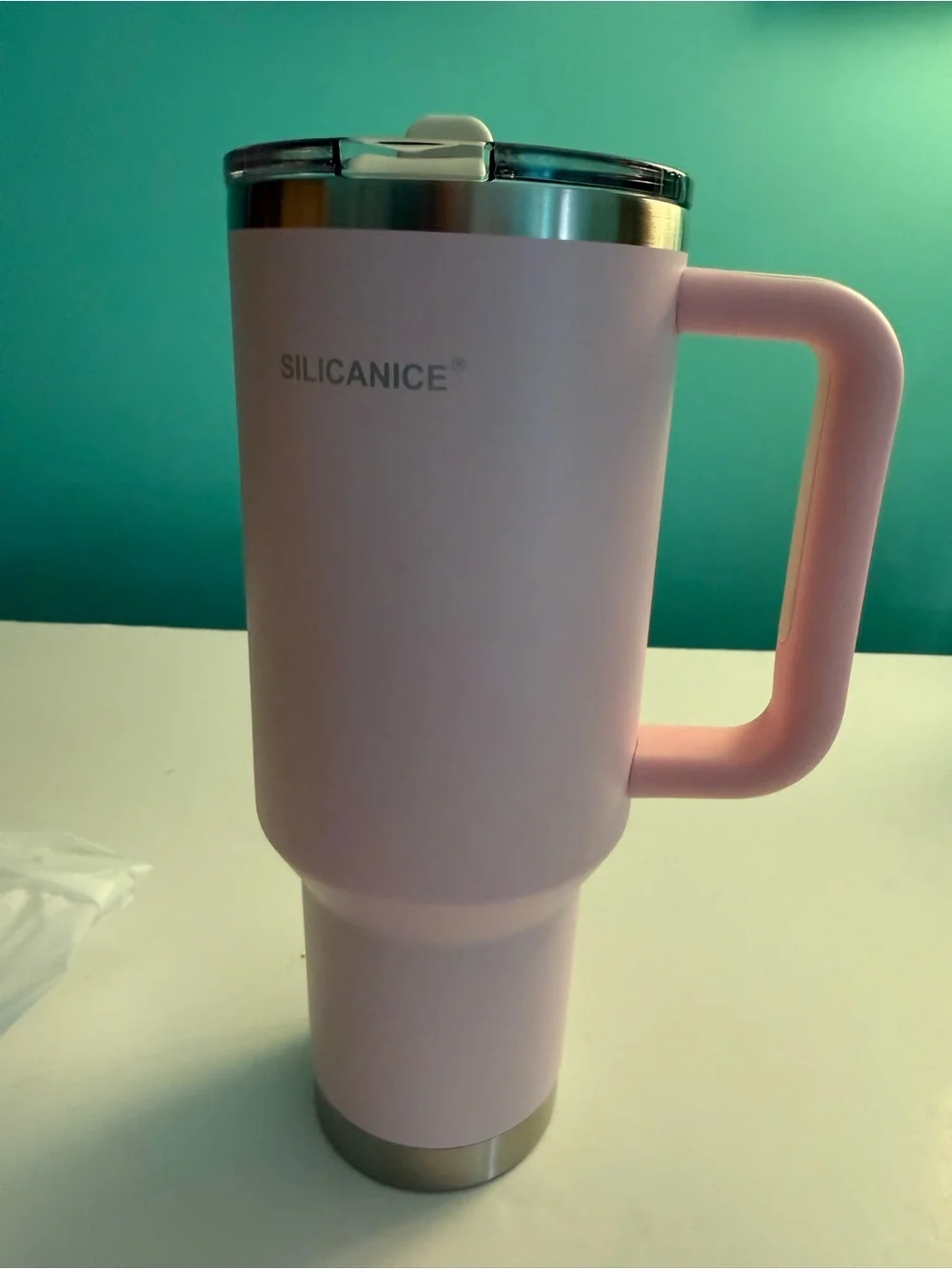 NEW Silicadice Pink Insulated Travel Mug with Handle & Straw